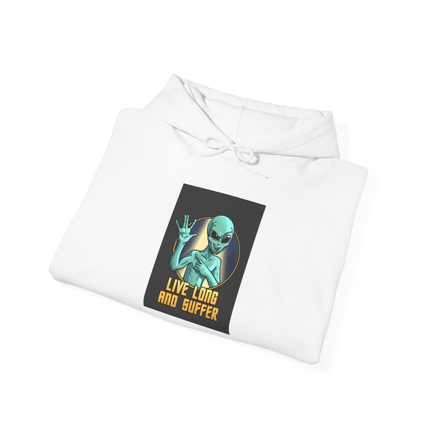 Alien Graphic Hoodie — "Live Long and Suffer" Retro Sci‑Fi Sweatshirt