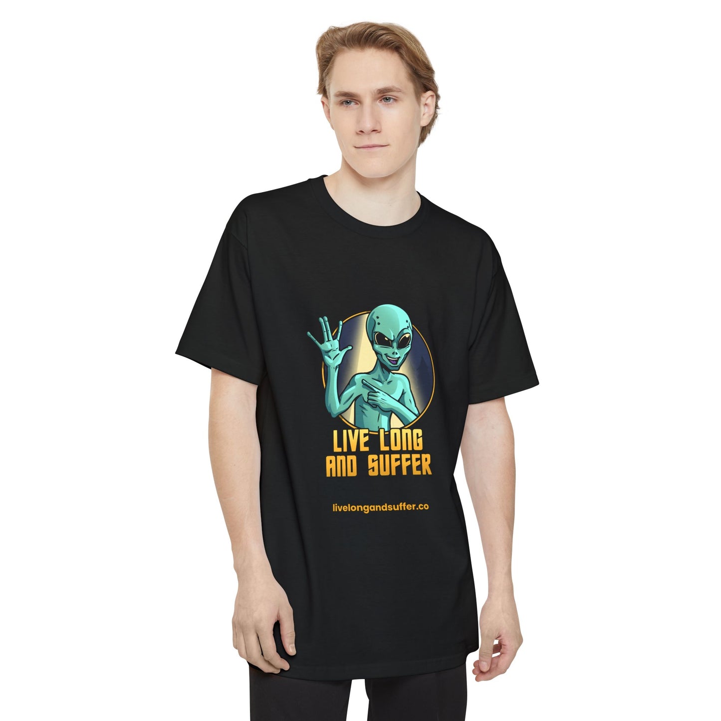 Alien Illustration Live Long and Suffer Tall T-Shirt | Black Sci-Fi Graphic Tee (LT-4XLT)