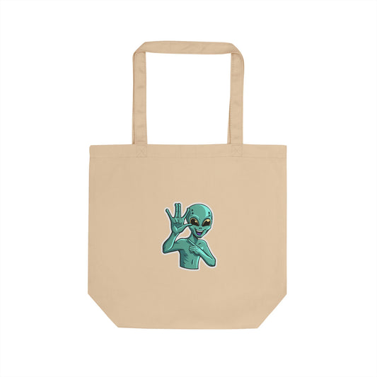 Alien Wave Eco Tote Bag - Cute Green Alien Graphic Reusable Canvas Grocery Bag