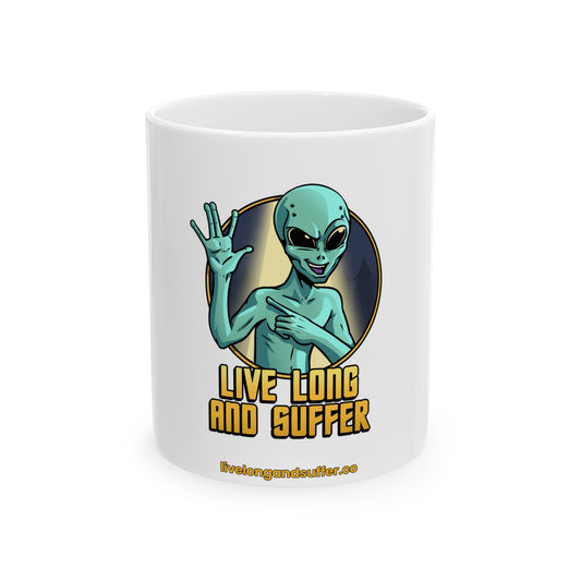 Alien Character 'Live Long and Suffer' Mug | Ceramic Coffee Cup