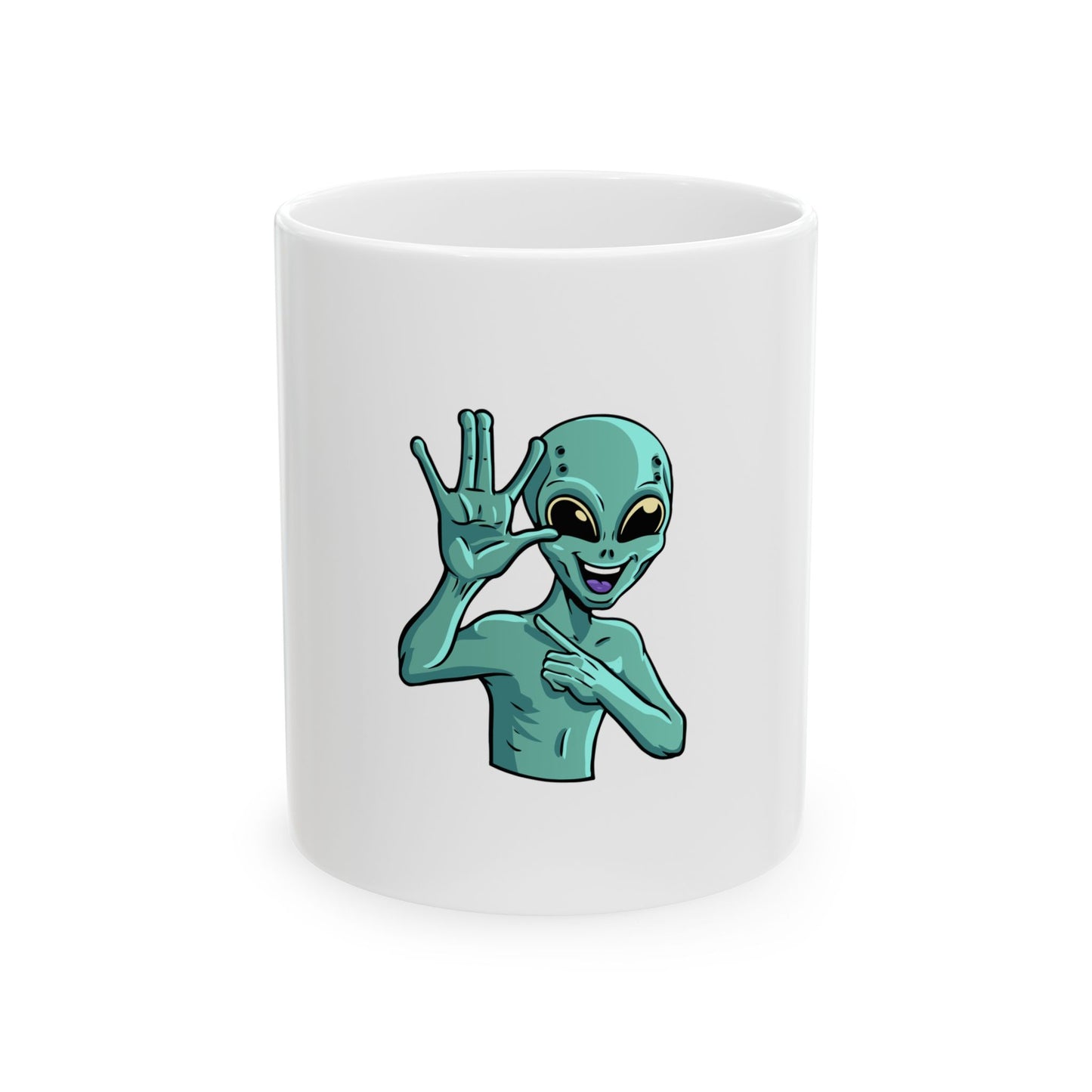 Alien Hello Mug — Funny Green Extraterrestrial Coffee Cup (11oz & 15oz)