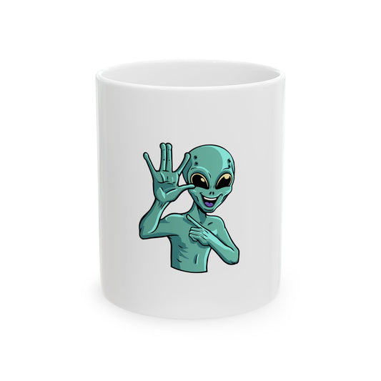 Alien Hello Mug — Funny Green Extraterrestrial Coffee Cup (11oz & 15oz)