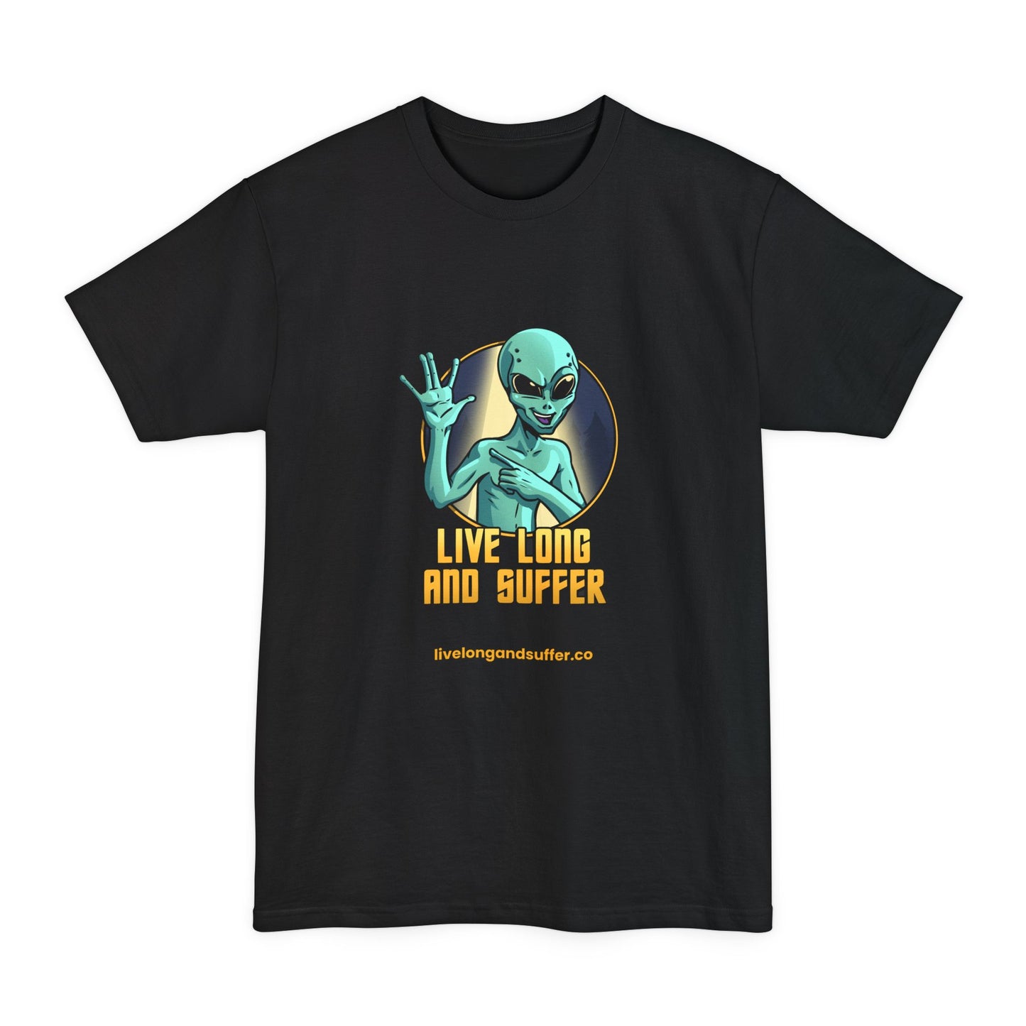 Alien Illustration Live Long and Suffer Tall T-Shirt | Black Sci-Fi Graphic Tee (LT-4XLT)