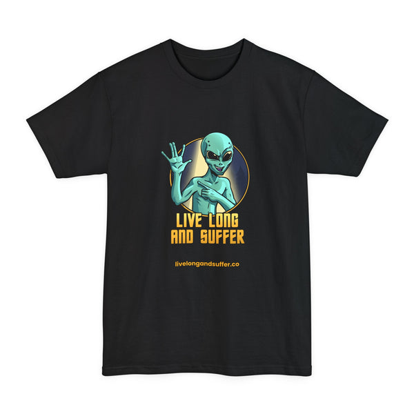 Alien Illustration Live Long and Suffer Tall T-Shirt | Black Sci-Fi Graphic Tee (LT-4XLT)